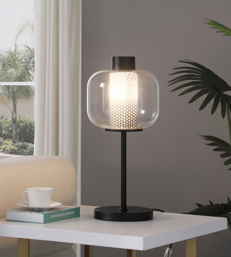 Table Lamp Metal With Glass - Black