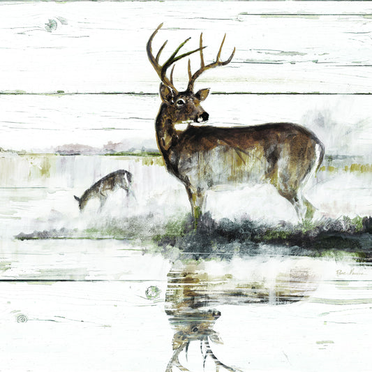 Framed - Rustic Misty Deer By Ruane Manning