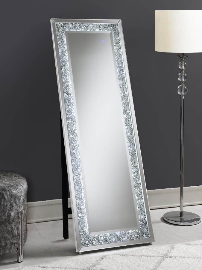 Carisi - Rectangular Standing Mirror With Led Lighting - Pearl Silver