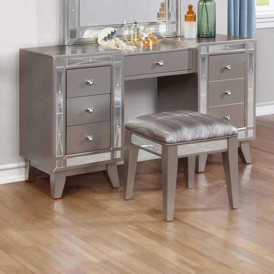 Leighton Vanity Table Set with Stool Metallic Mercury