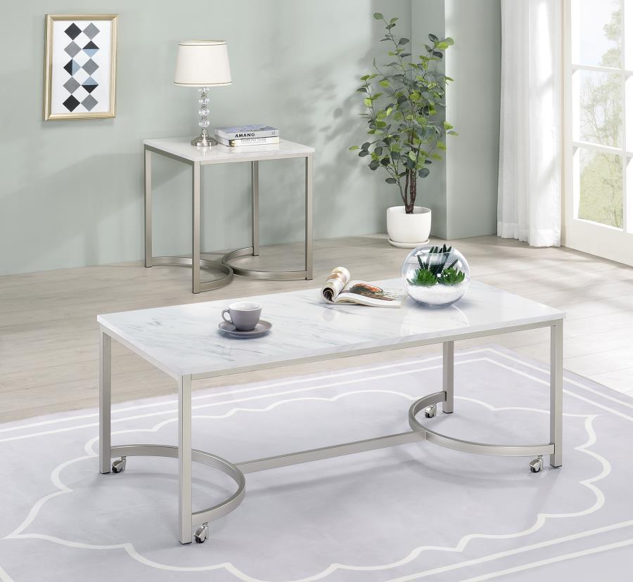 Leona - End Table Satin Nickel - White