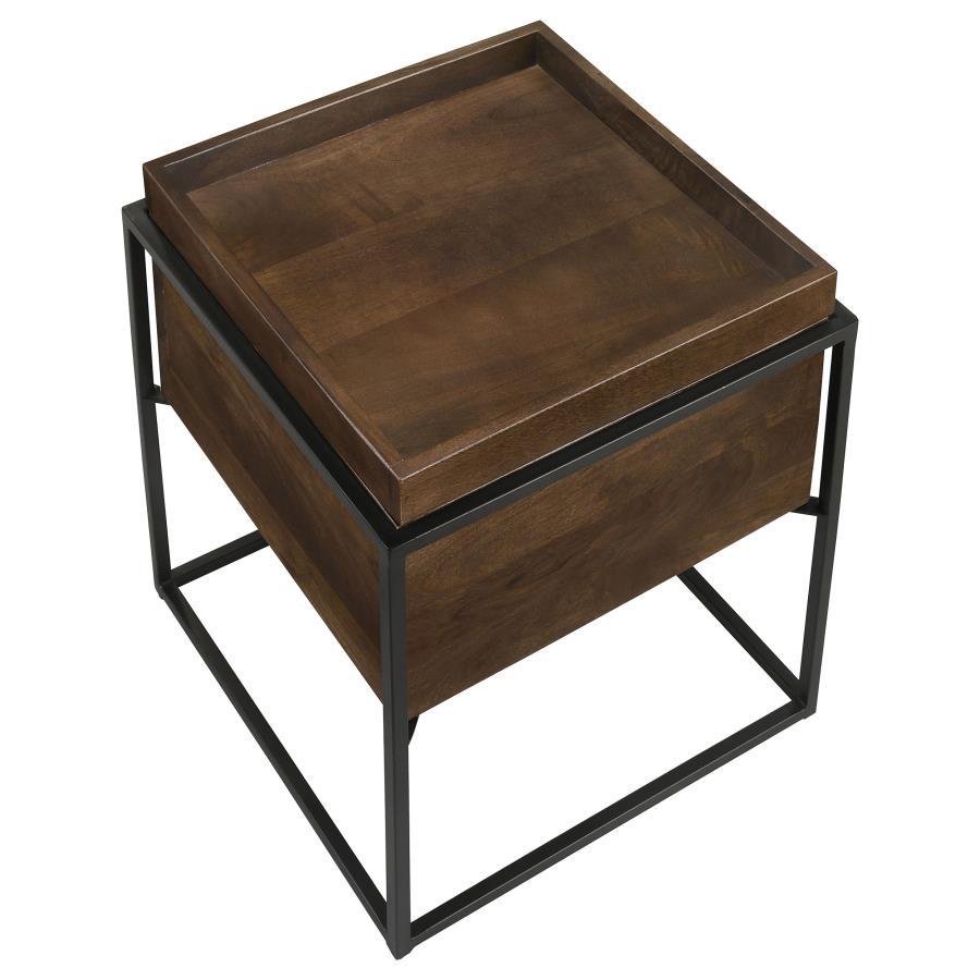 Ondrej - Accent Table With Cube Iron Base - Brown