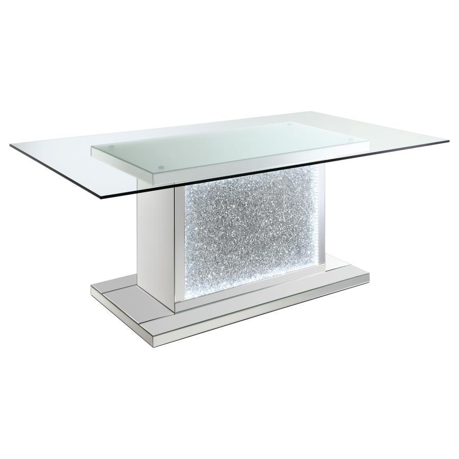 Marilyn Pedestal Rectangle Glass Top Dining Table - Pearl Silver