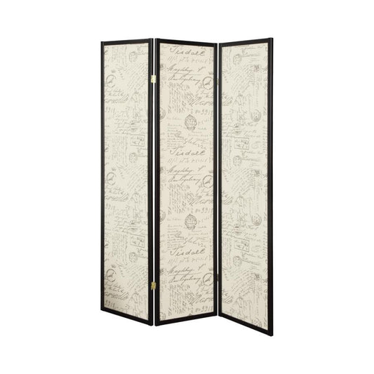 Felice - 3-panel French Script Print Folding Screen - Beige