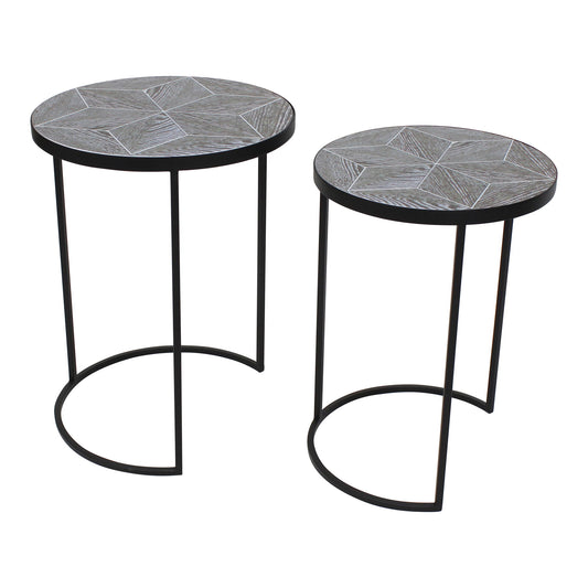 Metal / Wood Round Accent Tables 22 / 24" (Set of 2) - Black