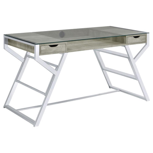 Emelle - Glass Top Writing Desk - Pearl Silver