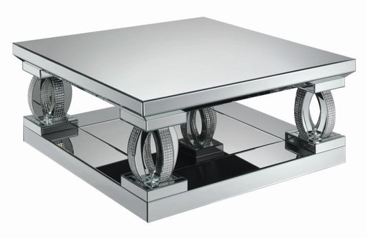 Amalia - Square Coffee Table With Lower Shelf - Pearl Silver