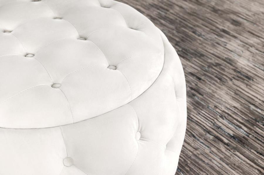 Angelina - Tufted Storage Round Ottoman - Pearl