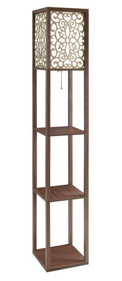 Macchino - Square Floor Lamp With 3 Shelves - Brown