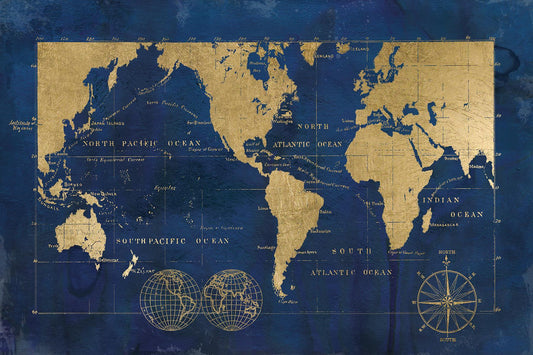 Small - Indigo World Map By Carol Robinson