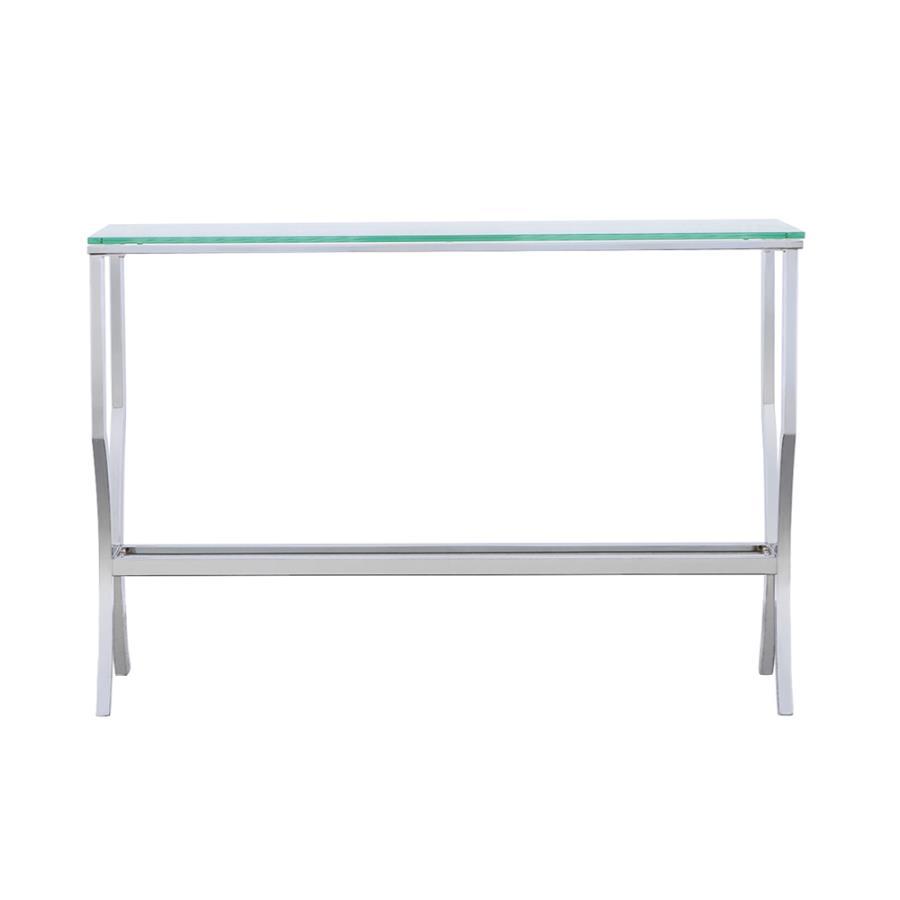 Saide - Rectangular Sofa Table With Mirrored Shelf - Pearl Silver