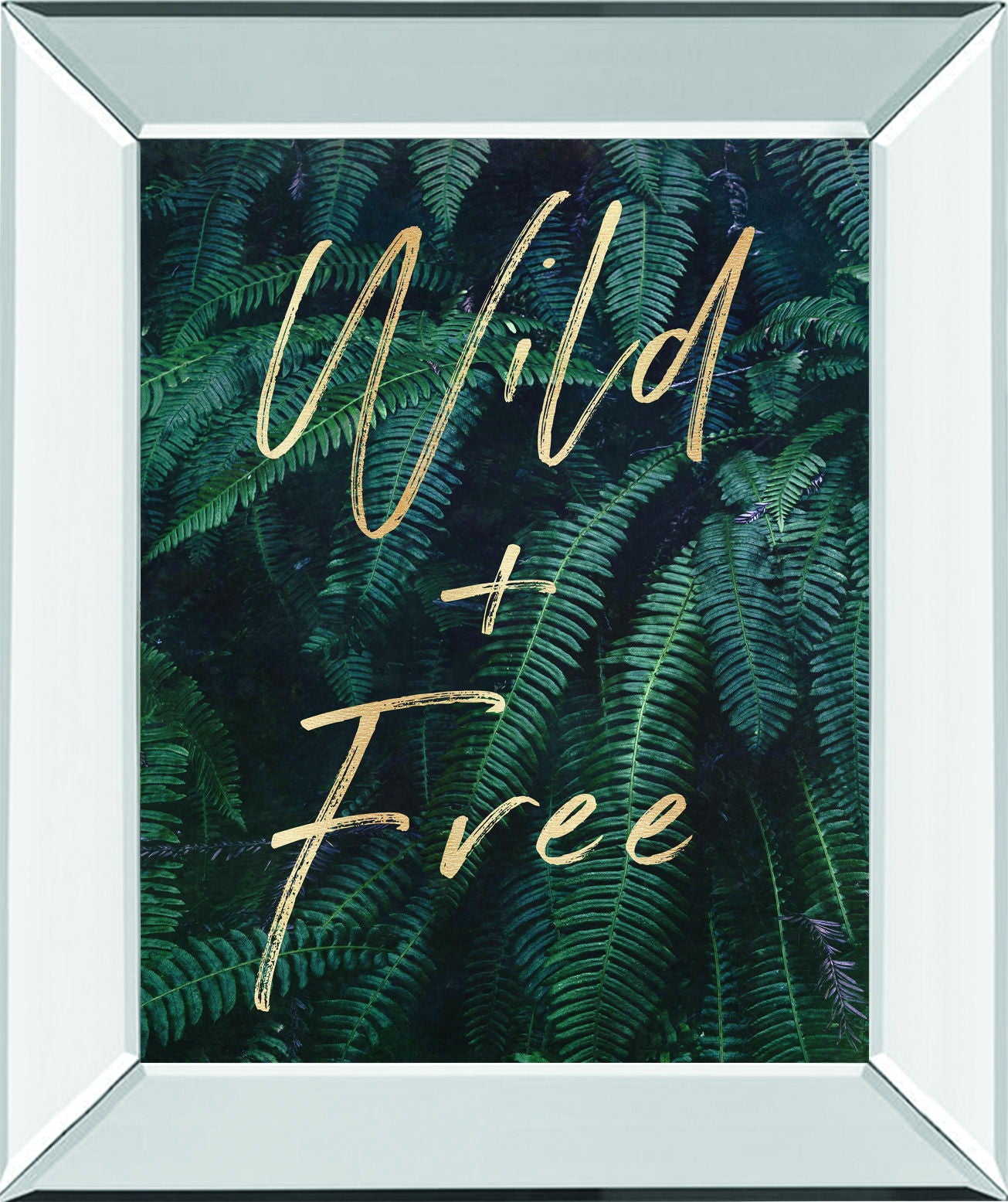 Wild And Free Gold & Green Ferns By Nature Magick - Mirror Framed Print Wall Art