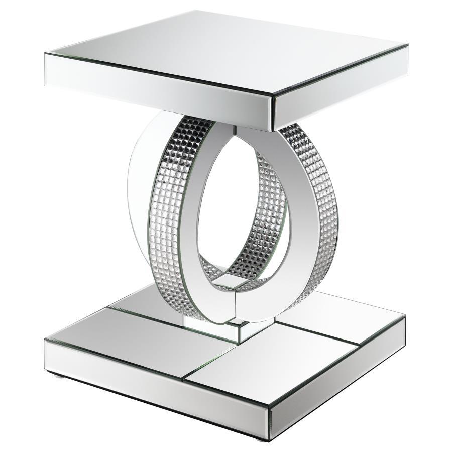 Breena - End Table With Dual Rings Base - Pearl Silver