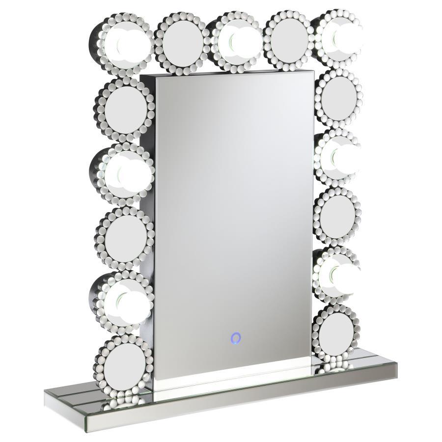 Aghes - Accent Mirror With 7 Led Lights - Pearl Silver