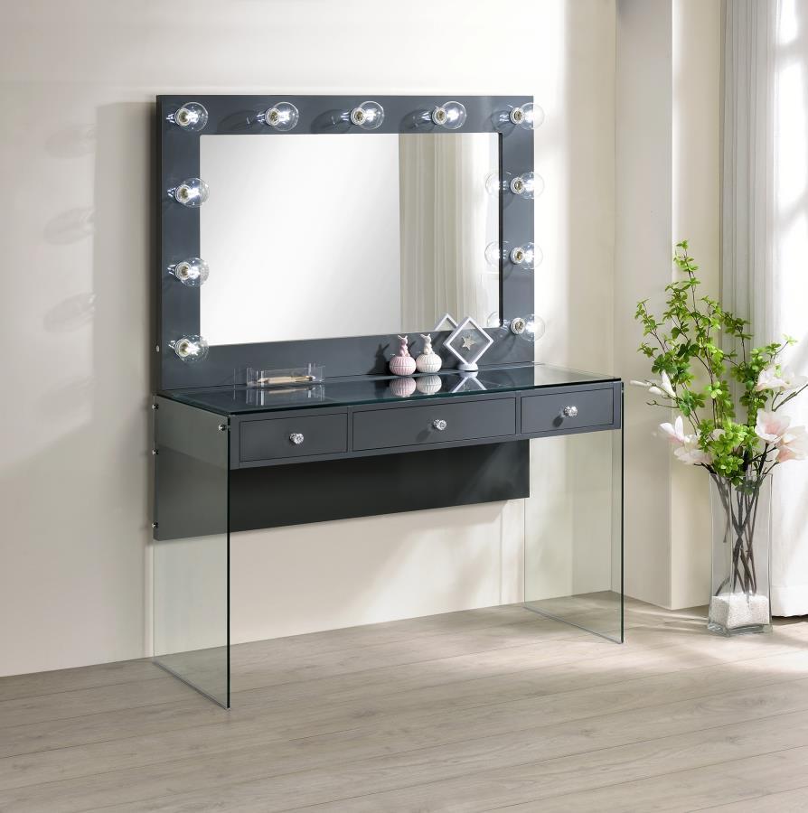 Afshan - 3-Drawer Vanity Desk With Lighting Mirror - Gray