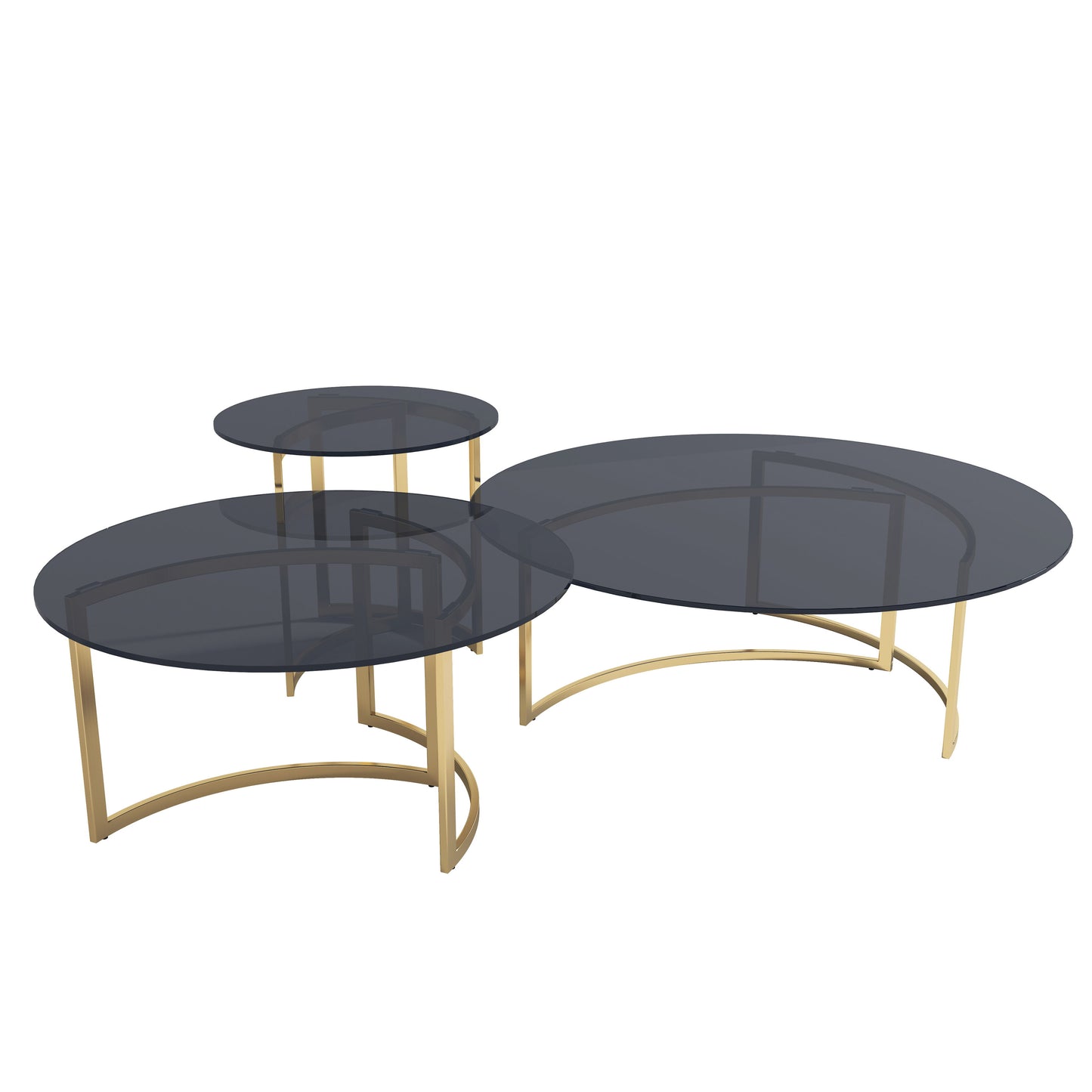 Metal Coffee And Side Tables (Set of 3) - Gold / Smoke