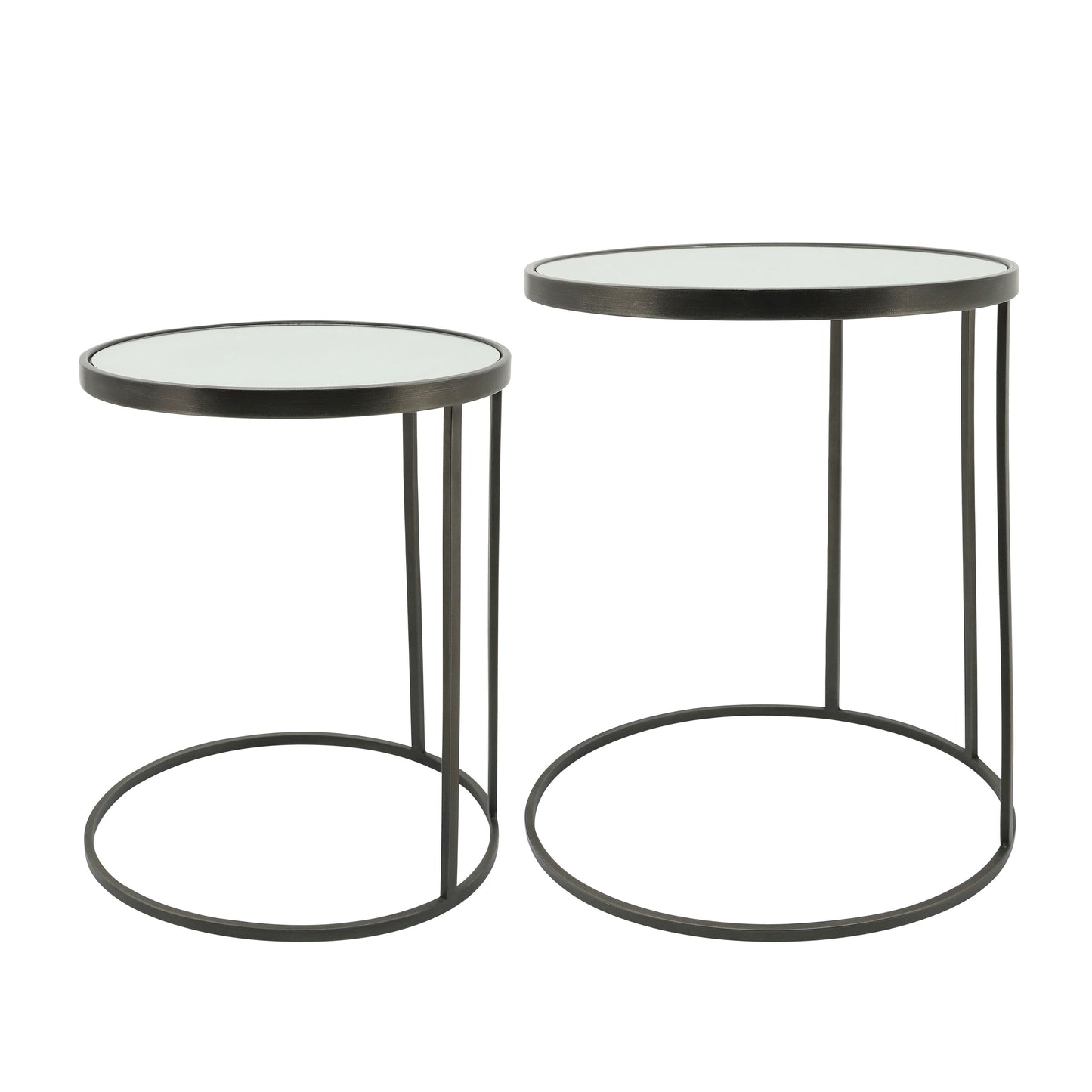 Metal Mirrored Side Tables 21 / 24" (Set of 2) - Black