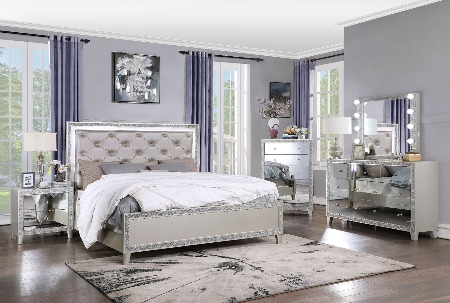 Sliverfluff - California King Bed - Pearl Silver