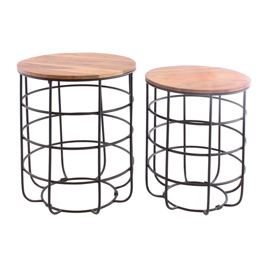 Metal / Wood Side Tables 21 / 23" (Set of 2) - Black