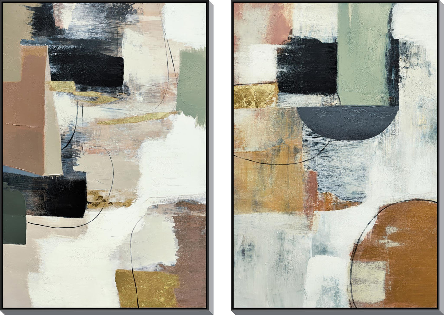 Hand Painted Textured Canvas in Frame 32x47 (Set of 2) - Beige