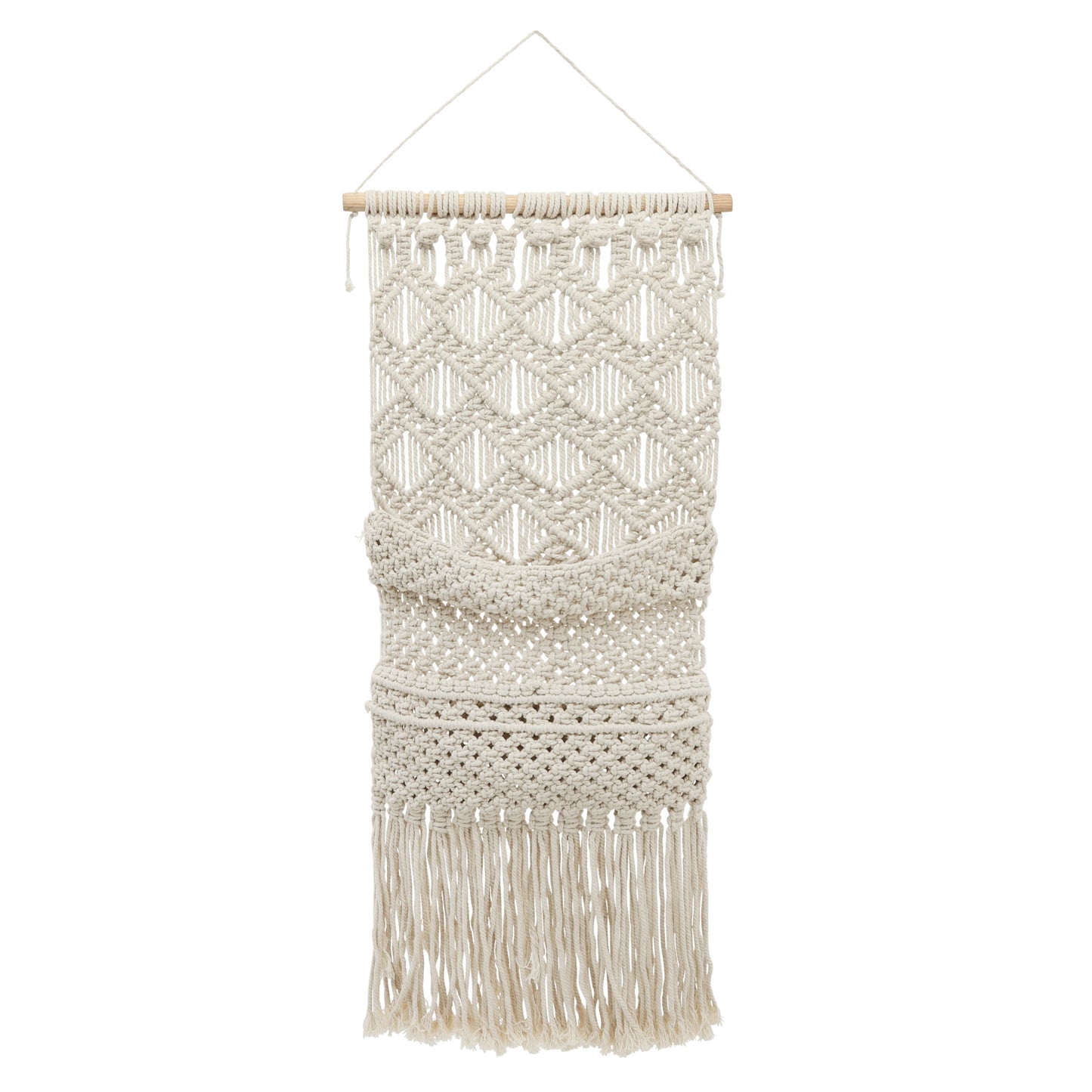 Cotton Macrame 2-Layered Wall Storage 32" - Beige