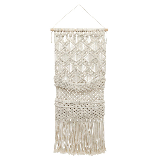 Cotton Macrame 2-Layered Wall Storage 32" - Beige