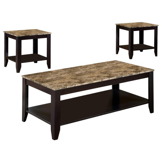 Flores - 3-piece Occasional Table Set With Shelf - Brown