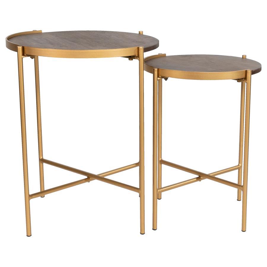 2 Pieces Nesting Tables - Dark Brown / Gold