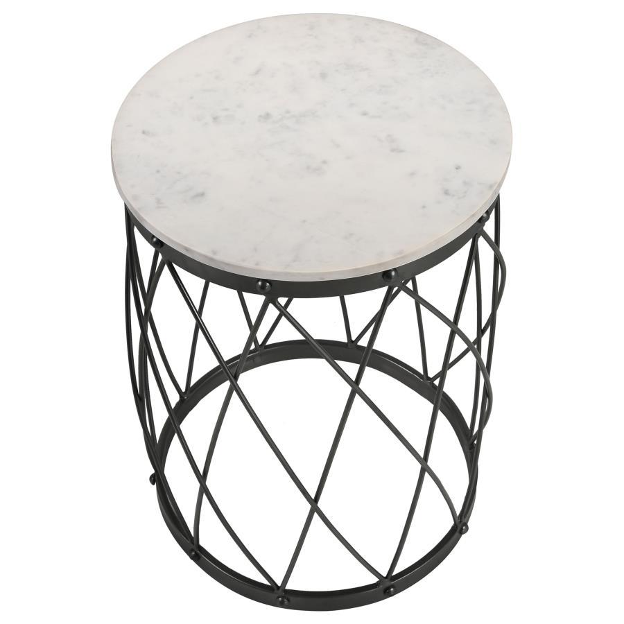 Tereza - Accent Table With Drum Contoured Base - White