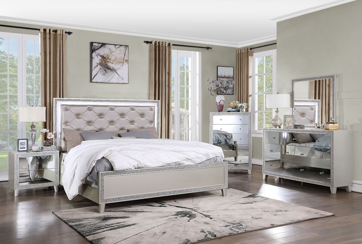 Sliverfluff - California King Bed - Pearl Silver