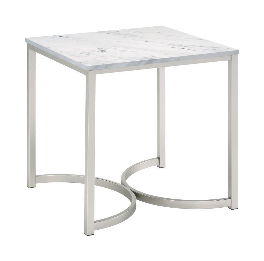 Leona - End Table Satin Nickel - White