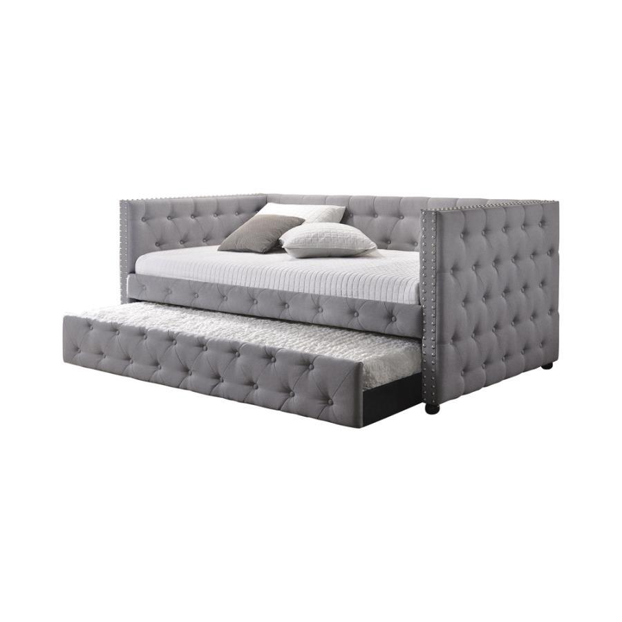 Mockern - Tufted Upholstered Day Bed With Trundle - Gray