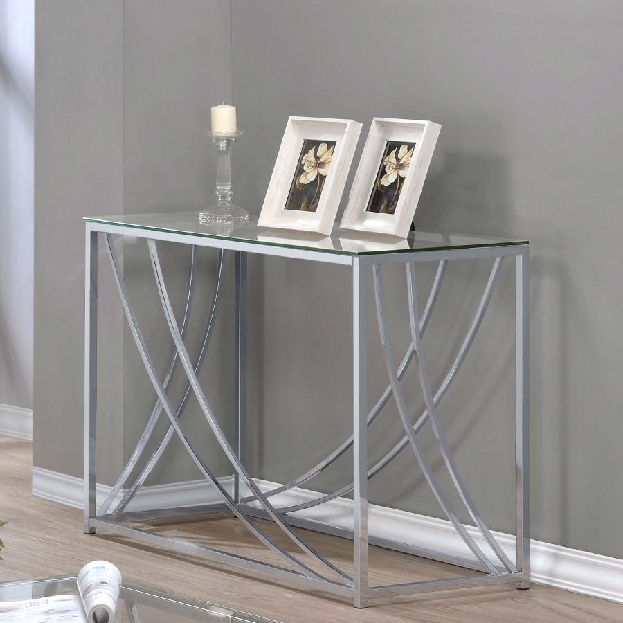 Lille - Glass Top Rectangular Sofa Tableents Chrome - Pearl Silver