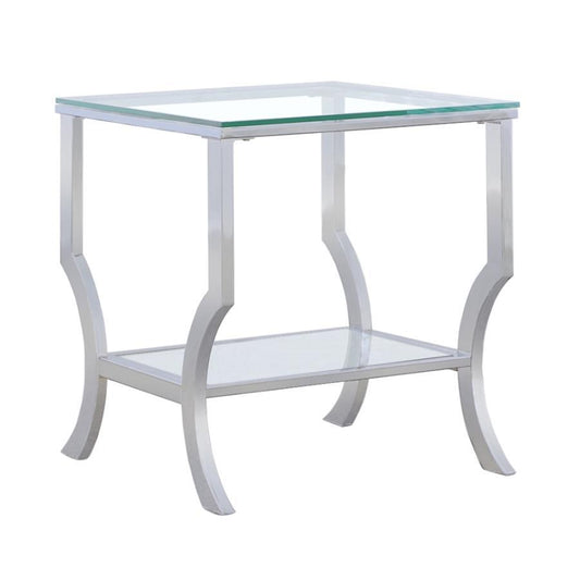 Saide - Square End Table With Mirrored Shelf - Pearl Silver