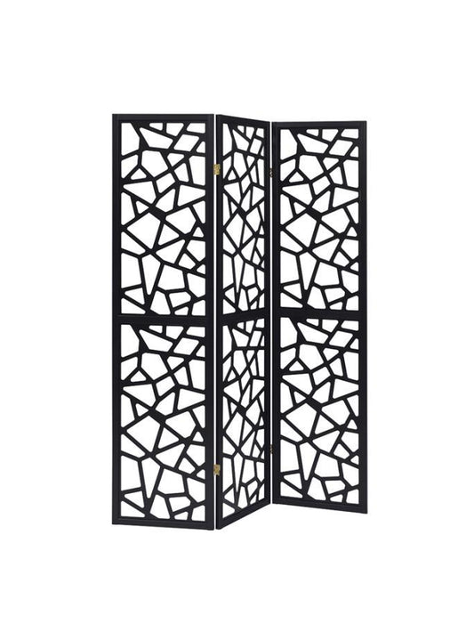 Nailan - 3-panel Open Mosaic Pattern Room Divider - Black