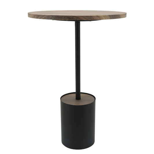 Metal Side Table Wooden Top 24" - Black / Brown