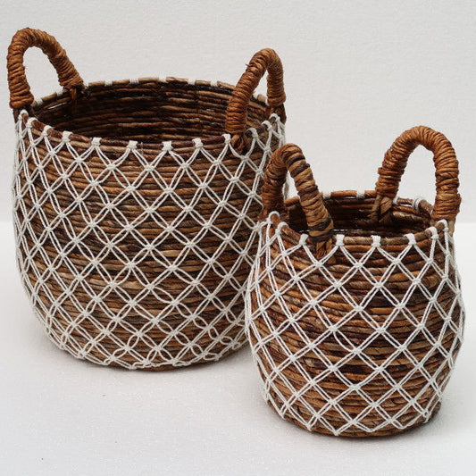 Banana Leaf 9/14" Diamond Basket (Set of 2) - Natural