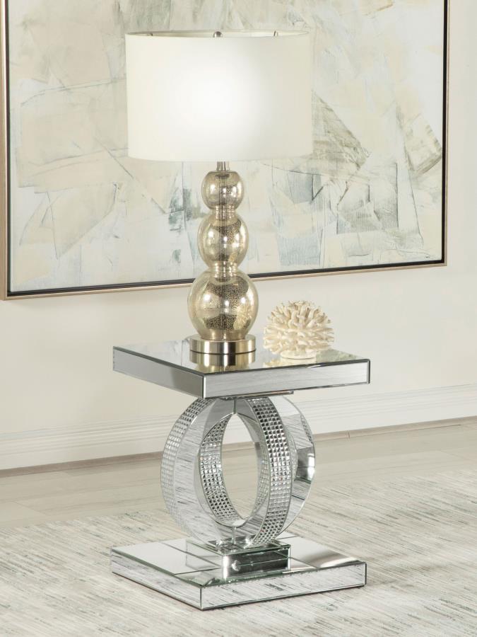 Breena - End Table With Dual Rings Base - Pearl Silver