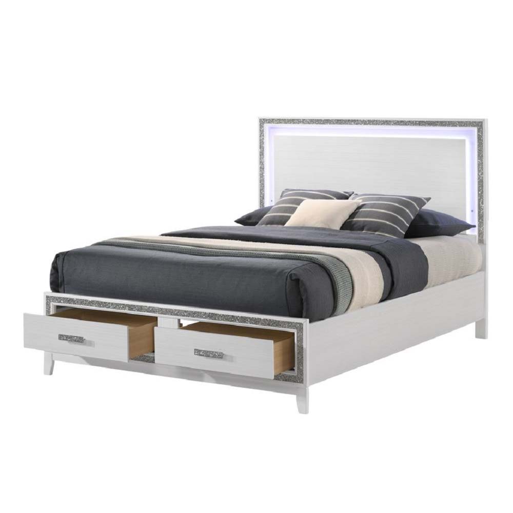 Haiden - Queen Bed With Storage - Led & White Finish