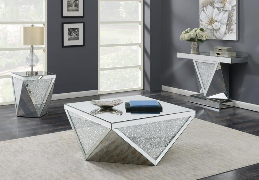 Gunilla - Square Coffee Table With Triangle Detailing - Pearl Silver