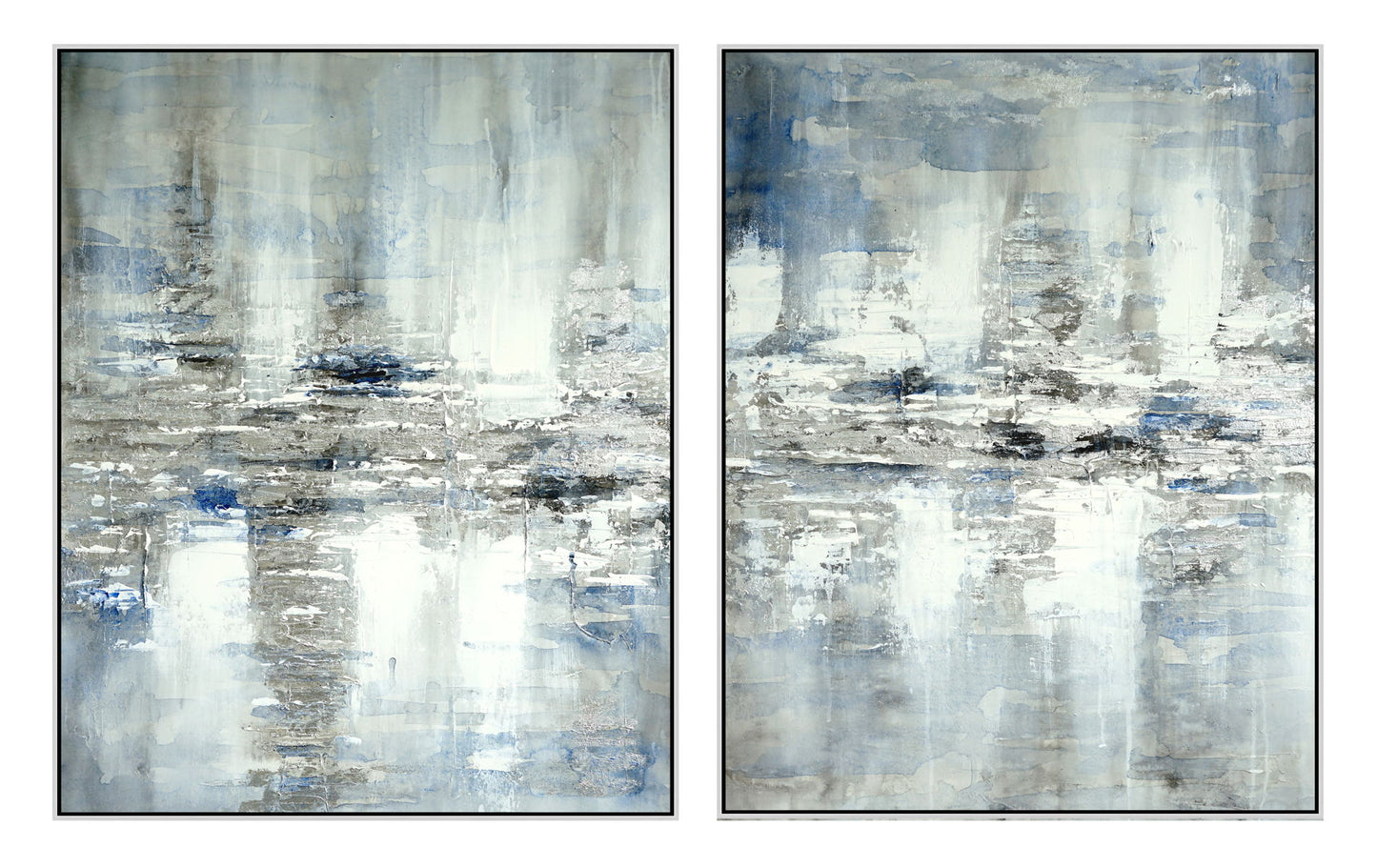 Hand Painted Textured Canvas Foil In Frame 37x60 (Set of 2)
