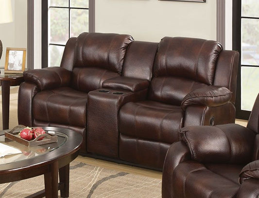 Zanthe - Motion Loveseat With Console - Brown Polished Microfiber