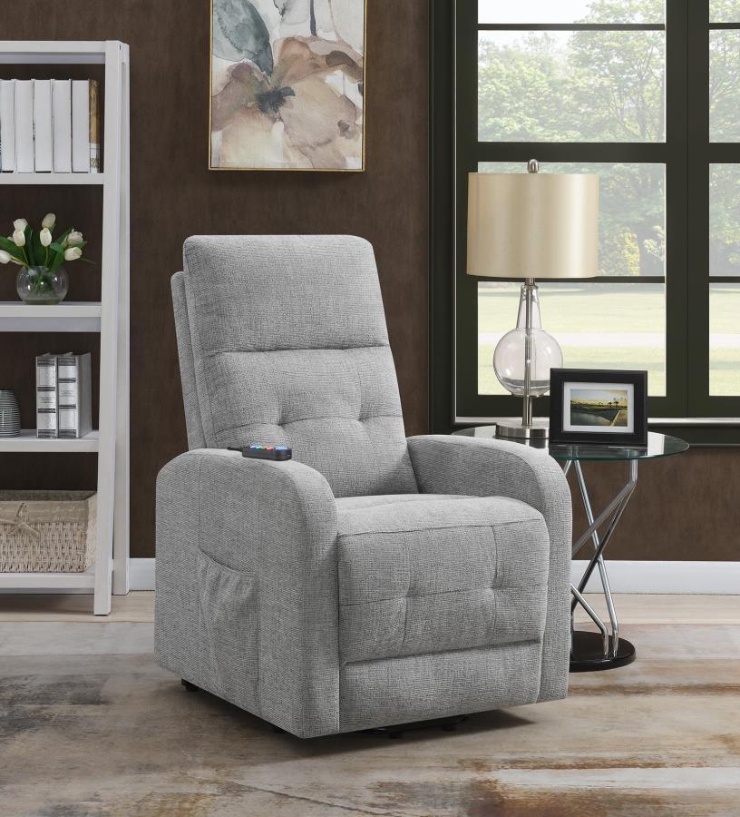Howie - Tufted Upholstered Power Lift Recliner - Pearl Silver