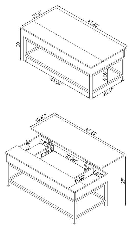 Byers - Coffee Table With Hidden Storage - Brown Oak and Sandy Black