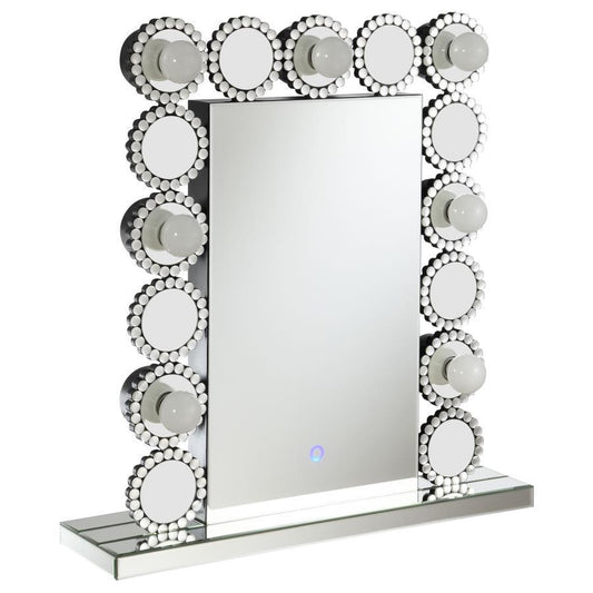 Aghes - Accent Mirror With 7 Led Lights - Pearl Silver