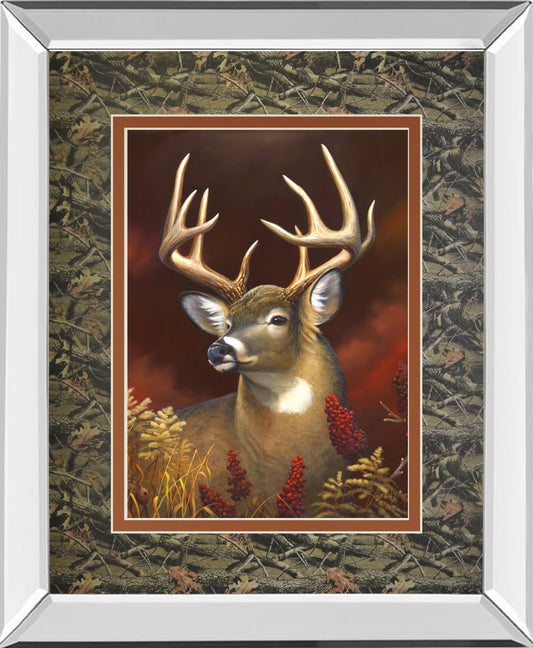 Deer Portrait Double Matted - Mirror Framed Print Wall Art - Red