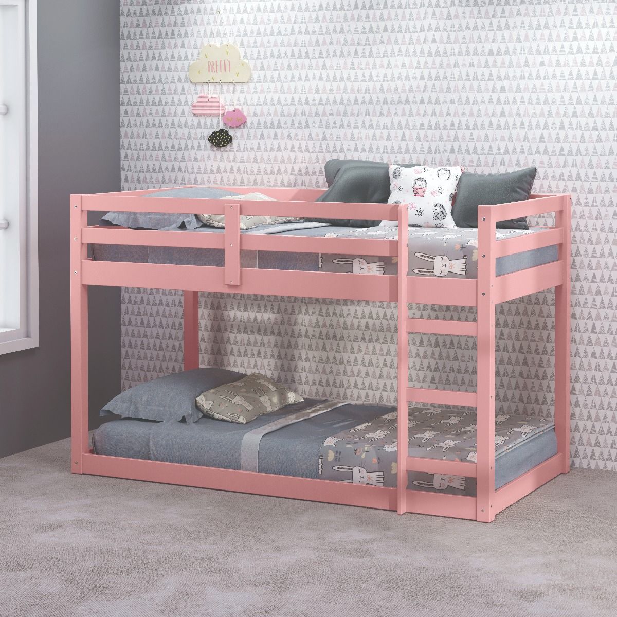 Gaston II - Twin Loft Bed - Pink Finish