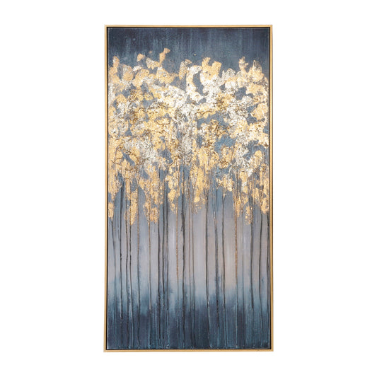 Hand Painted Abstract Framed 40 x 21" - Blue / Gold