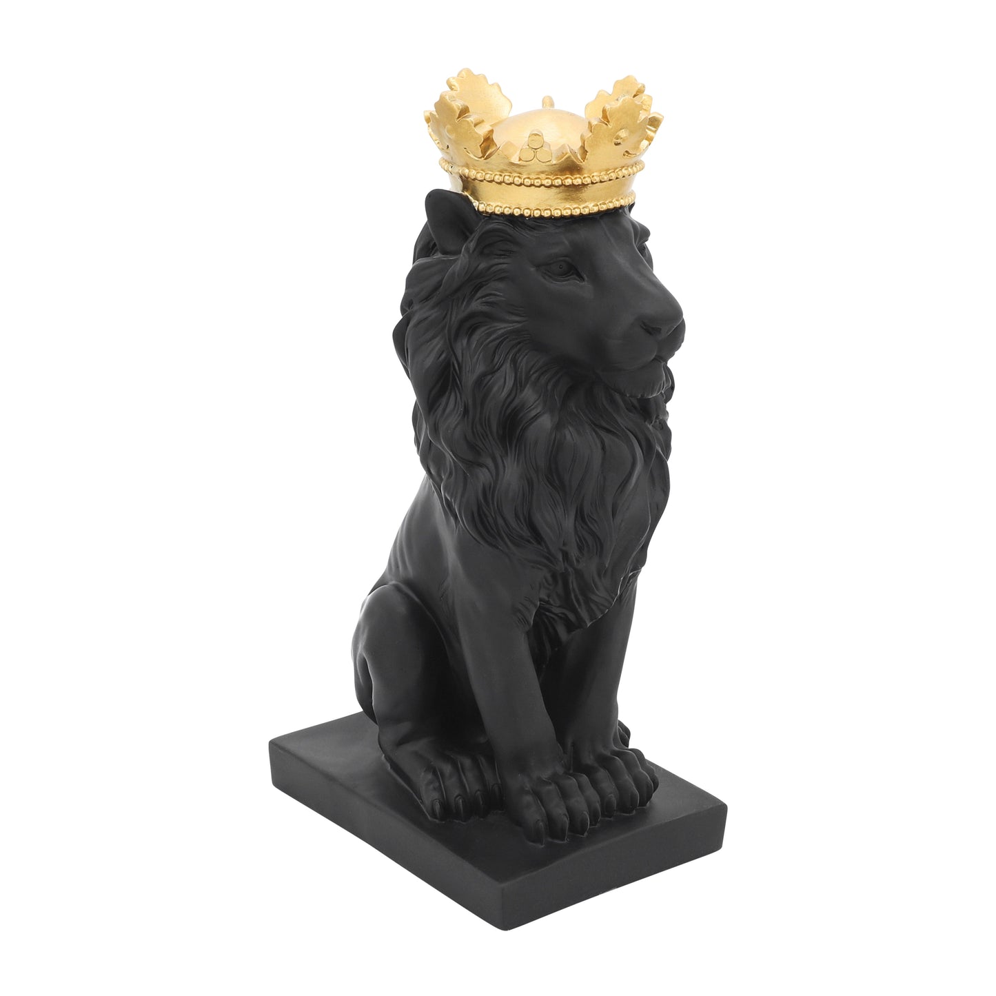 Polyresin 14" Lion Figurine With Crown - Black