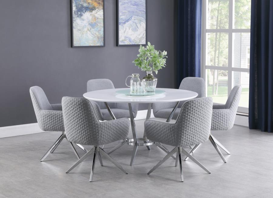 Abby - Round Dining Table With Lazy Susan - Silver